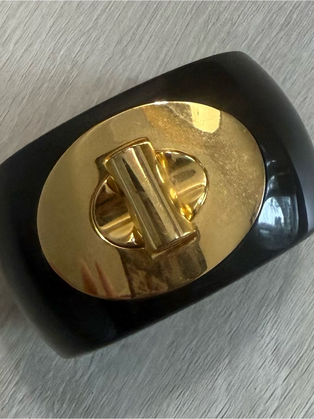 Coach Black Cuff Bracelet with Gold Turnlock Accent